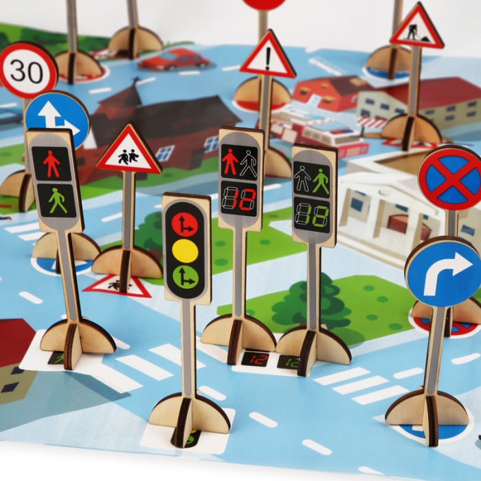 Invata semnele de circulatie – Set Montessori din lemn, 55 piese | ZukiToys.ro [3]