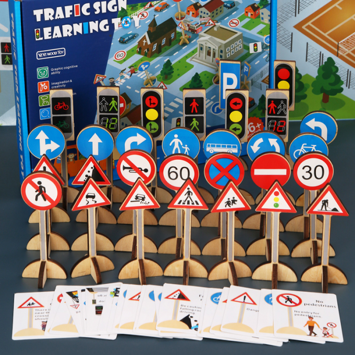 Invata semnele de circulatie – Set Montessori din lemn, 55 piese | ZukiToys.ro [2]