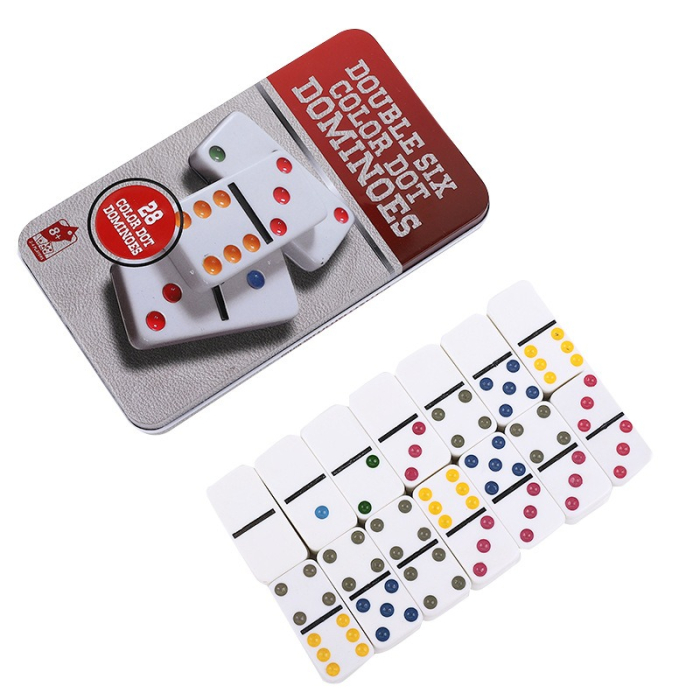 Joc clasic Domino cu 28 de piese – Set în cutie metalică roșie [2]