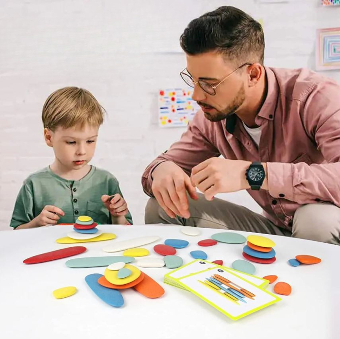 Joc creativ din lemn Montessori de asociere și dexteritate cu pietre colorate [3]