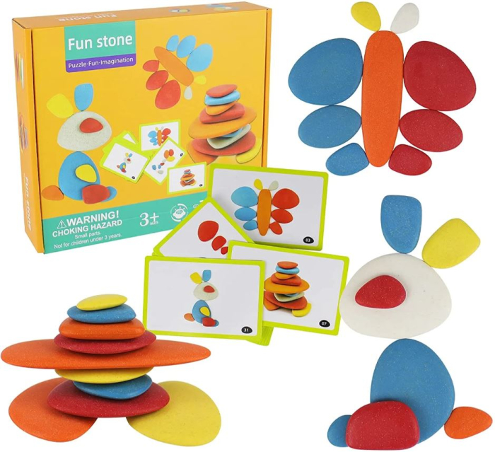 Joc creativ din lemn Montessori de asociere și dexteritate cu pietre colorate [2]