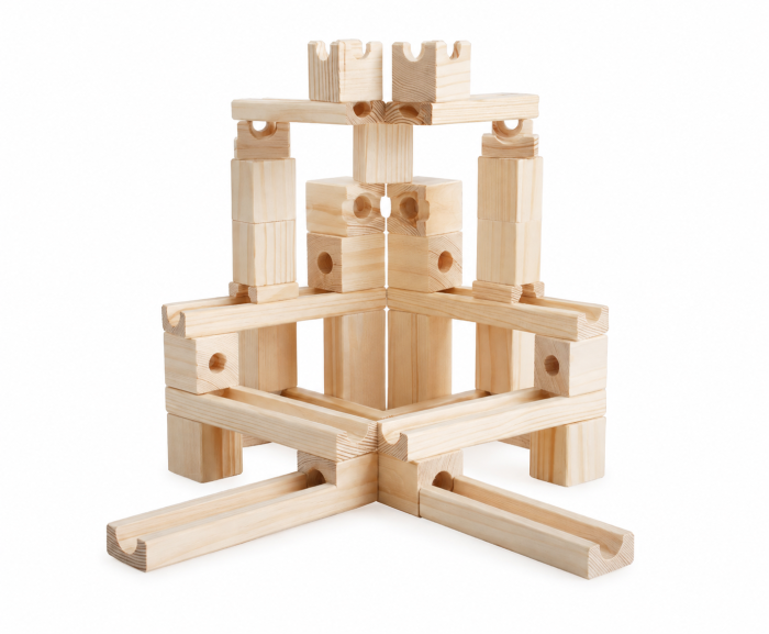 Joc de construcție din lemn cu piste și bile – Set creativ Marble Run [3]