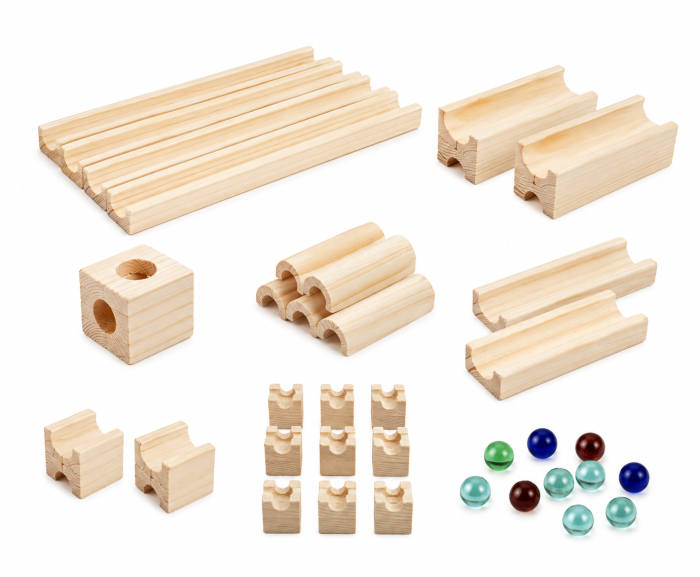 Joc de construcție din lemn cu piste și bile – Set creativ Marble Run [2]