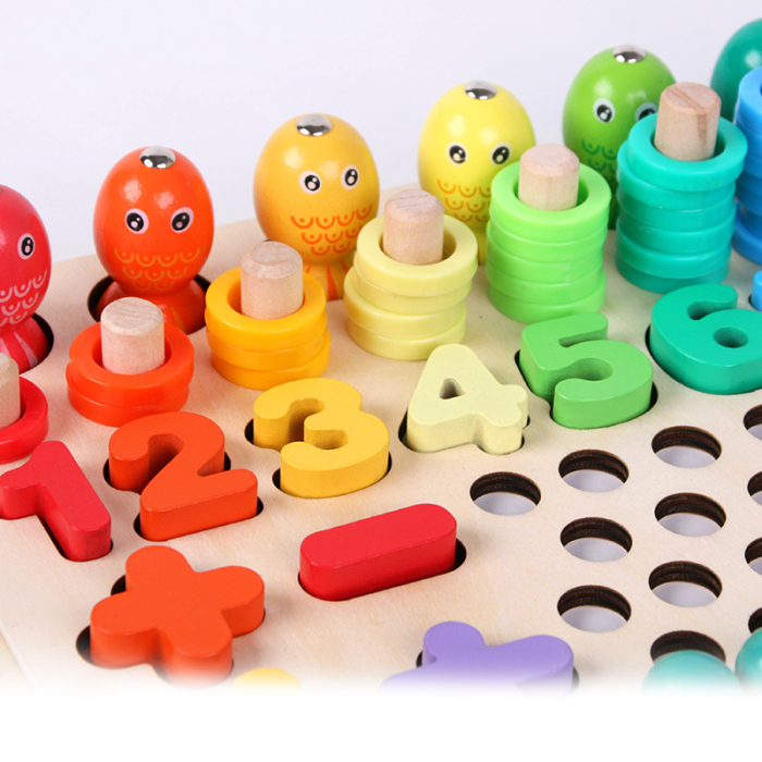 Joc din lemn Montessori 5-în-1 – pescuit magnetic, forme, matematică și dexteritate [2]