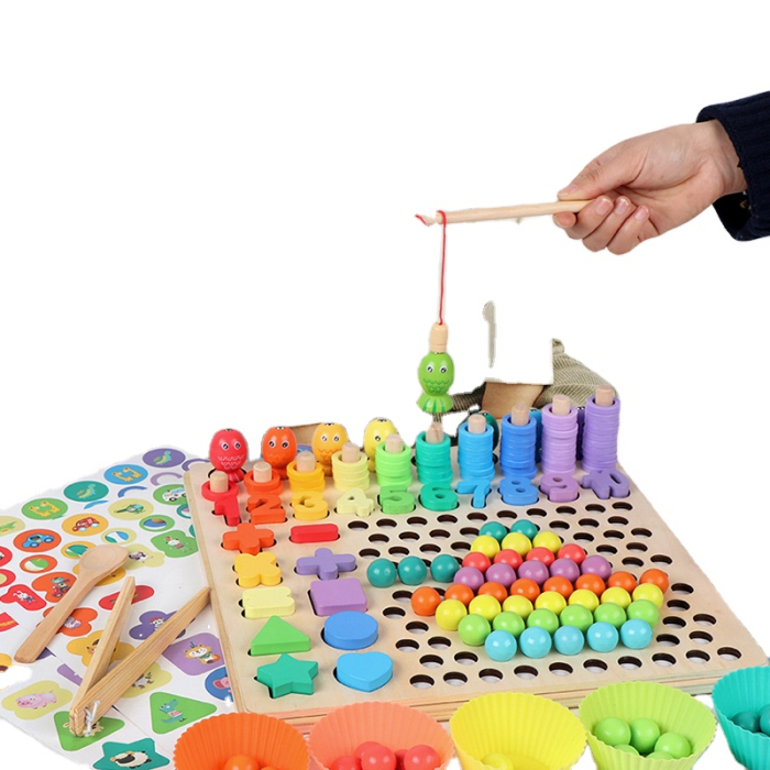 Joc din lemn Montessori 5-în-1 – pescuit magnetic, forme, matematică și dexteritate [4]