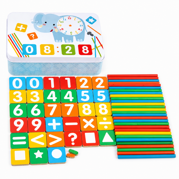 Joc educativ cu cifre, semne matematice, bețișoare de numărare și ceas [2]