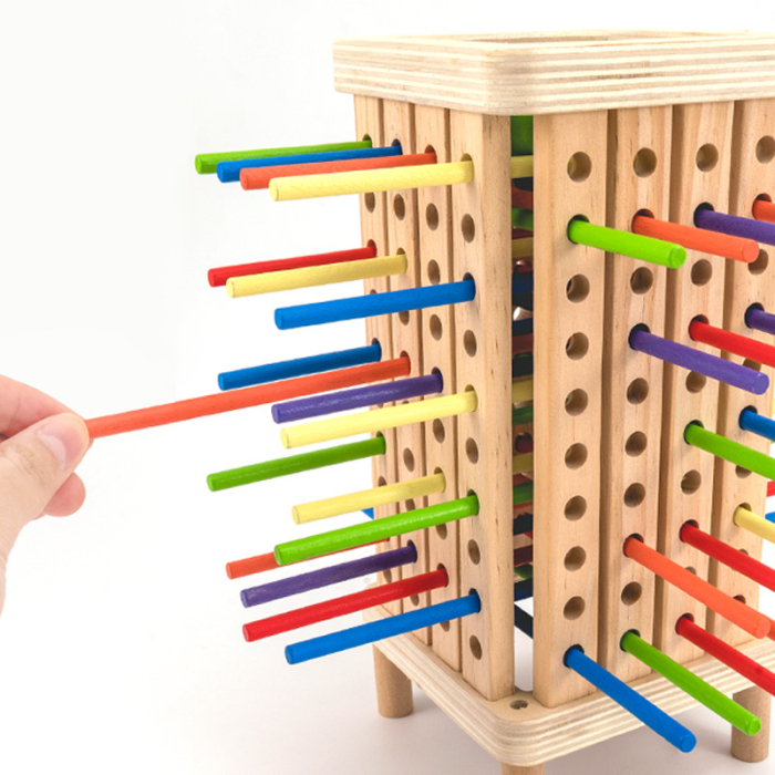 Joc educativ din lemn pentru echilibru și strategie – Turn cu bețe și bile colorate [3]