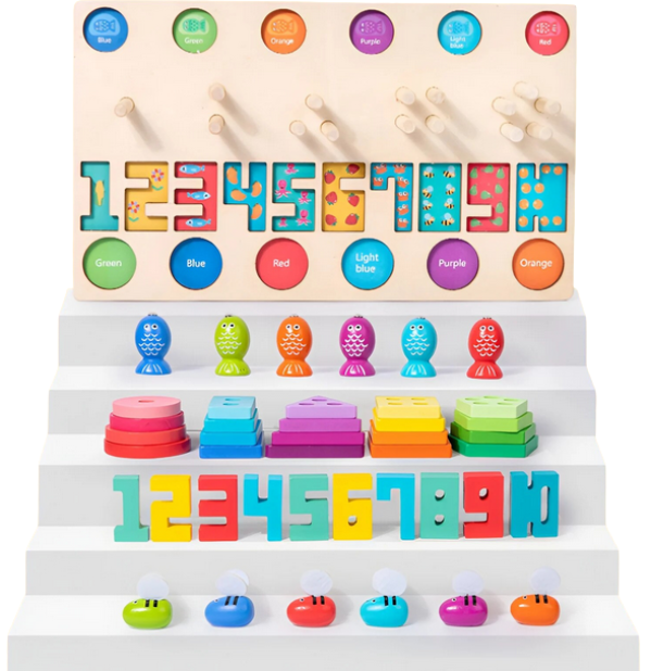 Joc educativ Montessori 4-în-1 – sortare forme și culori din lemn 36+ [2]