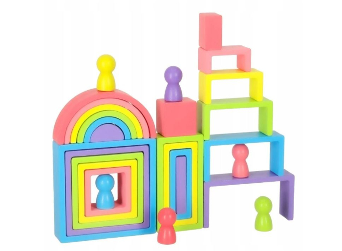 Joc constructie Montessori din lemn - 28 piese , multicolor [5]