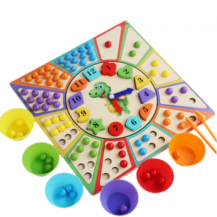 Joc Montessori bile si ceas – invata culori si ora 3+ [1]