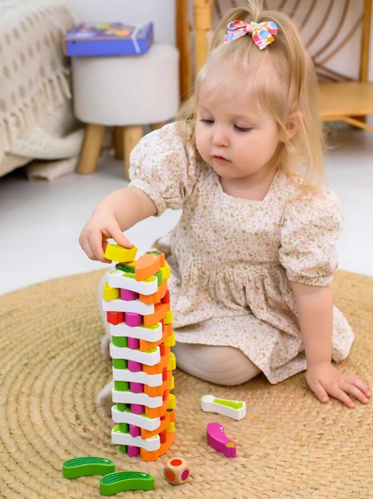 Joc Jenga din lemn cu legume, turn de echilibru - multicolor [3]