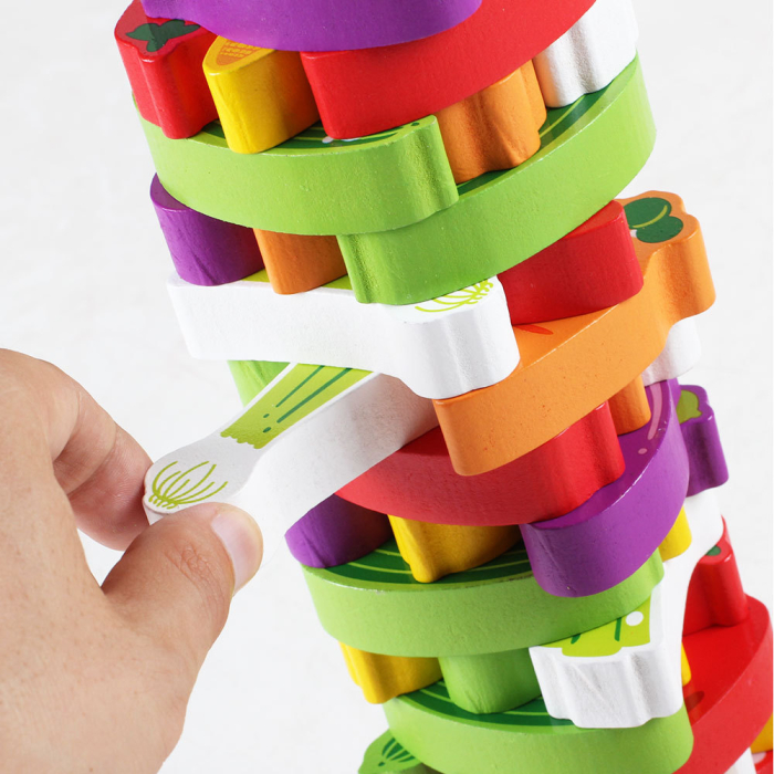 Joc Jenga din lemn cu legume, turn de echilibru - multicolor [2]