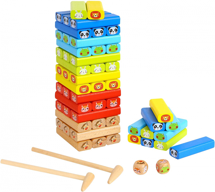 Joc Jenga și Domino din lemn – multicolor 4-în-1 pentru copii 3 ani+ [1]