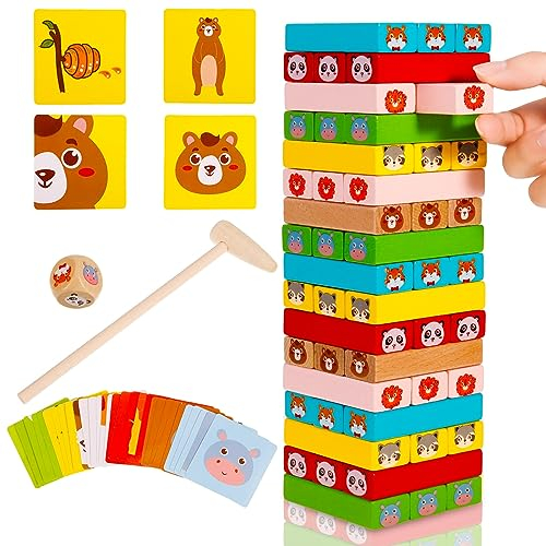 Joc Jenga și Domino din lemn – multicolor 4-în-1 pentru copii 3 ani+ [2]