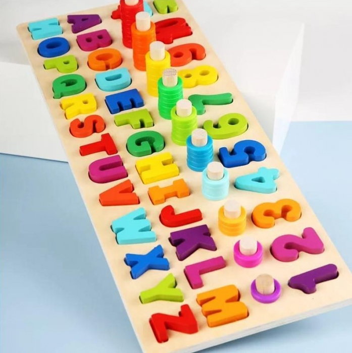Joc lemn 3-în-1 cifre, litere și mulțimi Montessori | ZukiToys.ro [2]