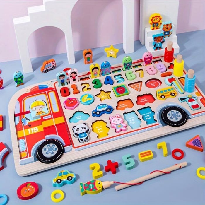 Joc logaritmic 7-în-1 Pompierul din lemn – Activități STEM pentru copii | ZukiToys.ro [2]