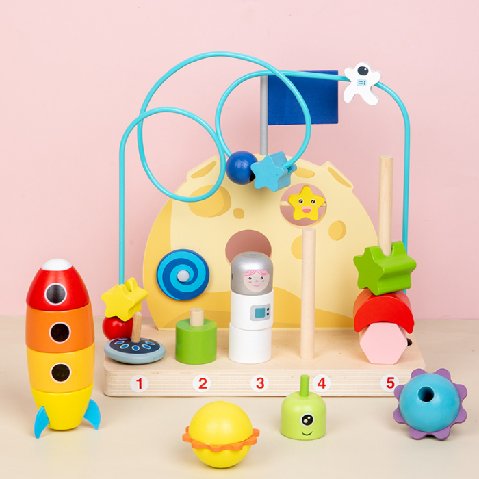 Joc Montessori 2 in 1 din lemn – motricitate si turn de stivuire copii 3 ani [2]