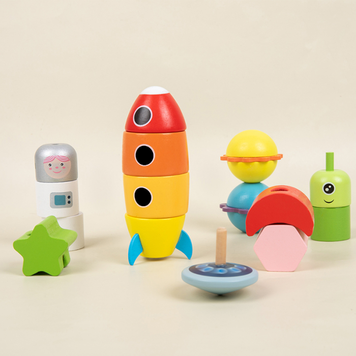 Joc Montessori 2 in 1 din lemn – motricitate si turn de stivuire copii 3 ani [3]