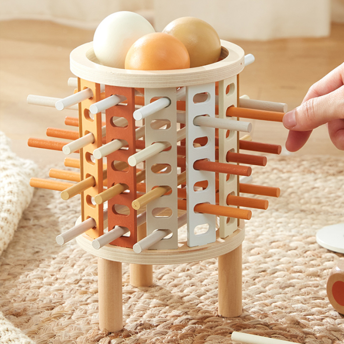 Joc Montessori de echilibru cu bile și bețe din lemn, joc de societate [4]