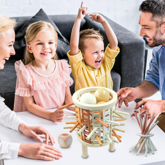 Joc Montessori de echilibru cu bile și bețe din lemn, joc de societate [2]