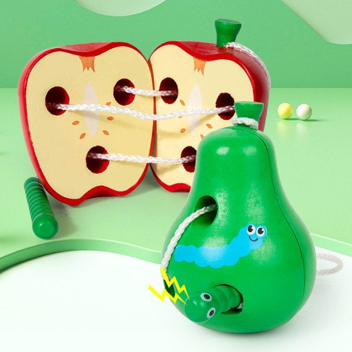 Joc Montessori de Șnuruit Măr și Pară din Lemn - 3 ani + [4]