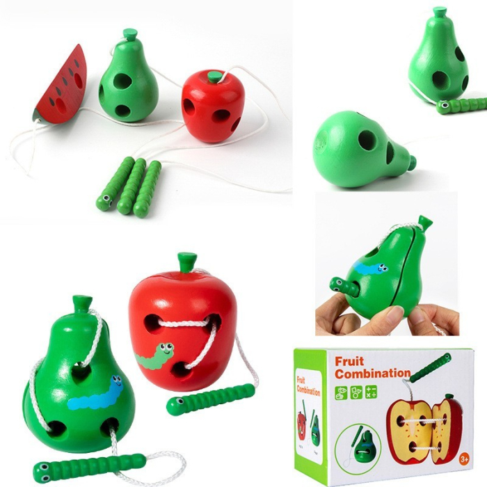 Joc Montessori de Șnuruit Măr și Pară din Lemn - 3 ani + [2]