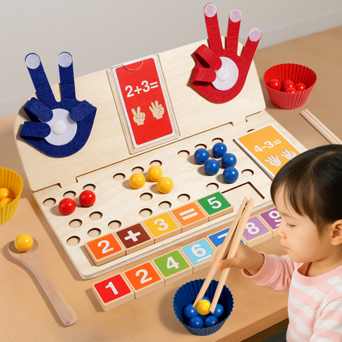 Joc Montessori matematic cu degete, numere și bile colorate din lemn [2]