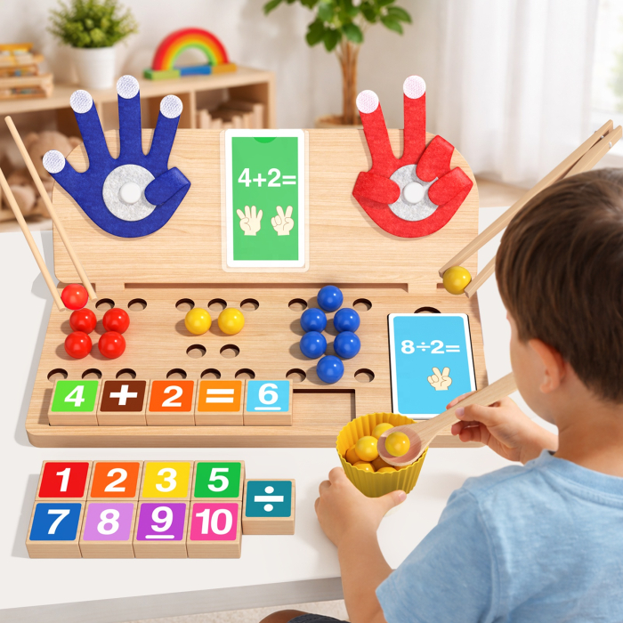 Joc Montessori matematic cu degete, numere și bile colorate din lemn [4]