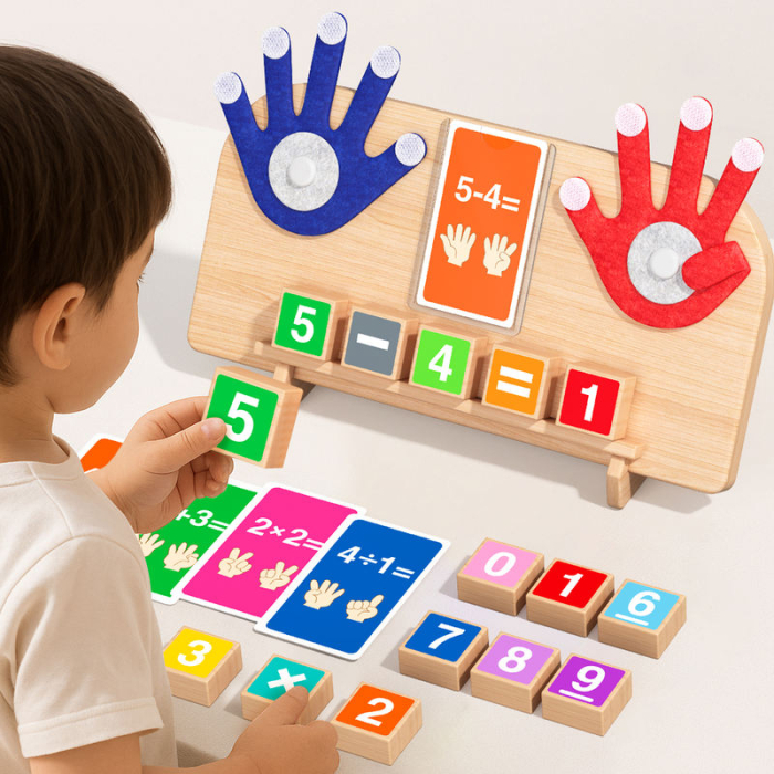 Joc Montessori matematic cu degete și cifre din lemn [4]