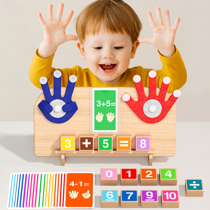 Joc Montessori matematic cu degete și cifre din lemn [3]