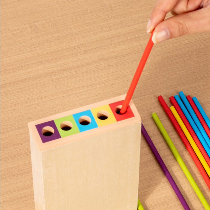 Joc Plunk 3 in 1 din lemn – turn cu betisoare si bile colorate [6]