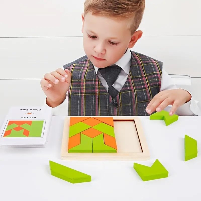 Joc Tangram Battle din lemn – Provocări de logică cu forme geometrice și clopoțel [5]
