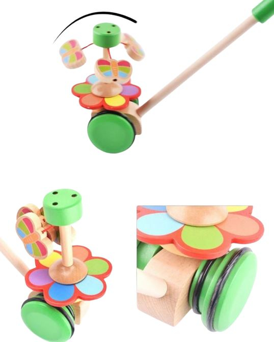 Jucărie de împins din lemn cu mecanism și sunete, jucărie motrică - Model fluture [3]