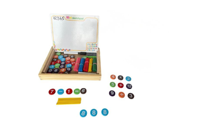 Jucărie educativă 3 în 1 pentru copii cu tablă magnetică, cretă, ceas și accesorii de învățare [2]