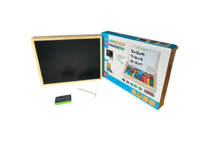 Jucărie educativă 3 în 1 pentru copii cu tablă magnetică, cretă, ceas și accesorii de învățare [3]