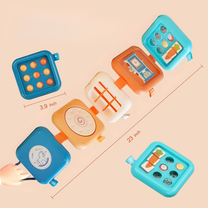 Jucărie educativă montessori busy board cu activități senzoriale, sortare forme și cuburi [4]