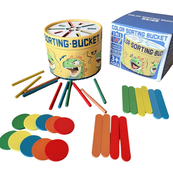 Jucarie Montessori 3 in 1 Dinozaur – sortare culori si motricitate fina [2]