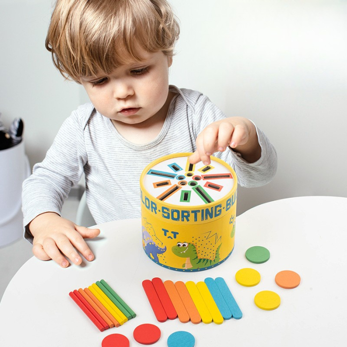 Jucarie Montessori 3 in 1 Dinozaur – sortare culori si motricitate fina [4]