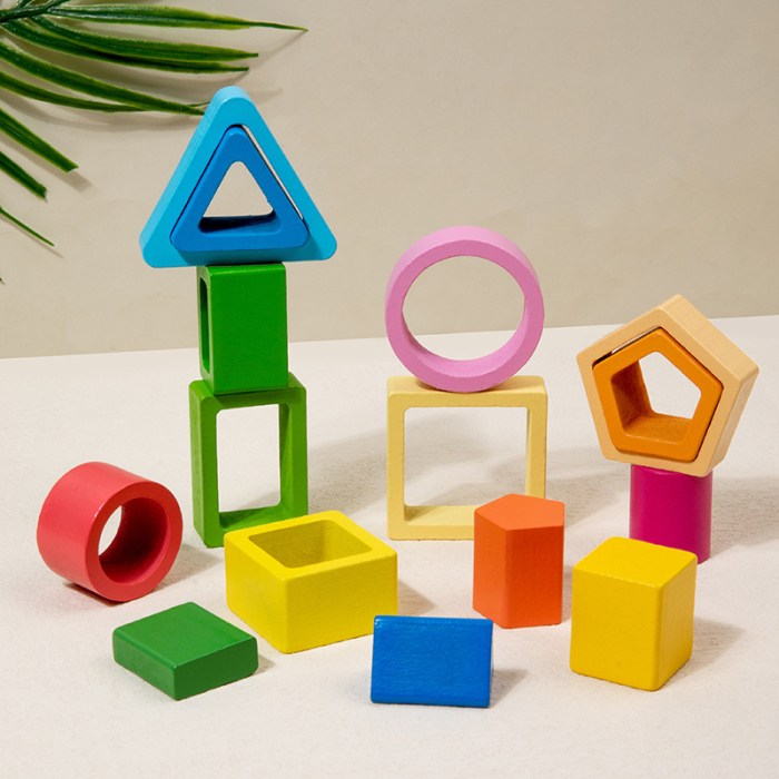 Jucărie montessori din lemn tip puzzle cu forme geometrice, 15 piese [3]