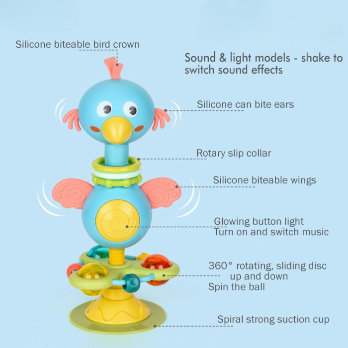 Jucărie muzicală bebeluși cu ventuză – găinușă albastră cu lumini și sunete [3]