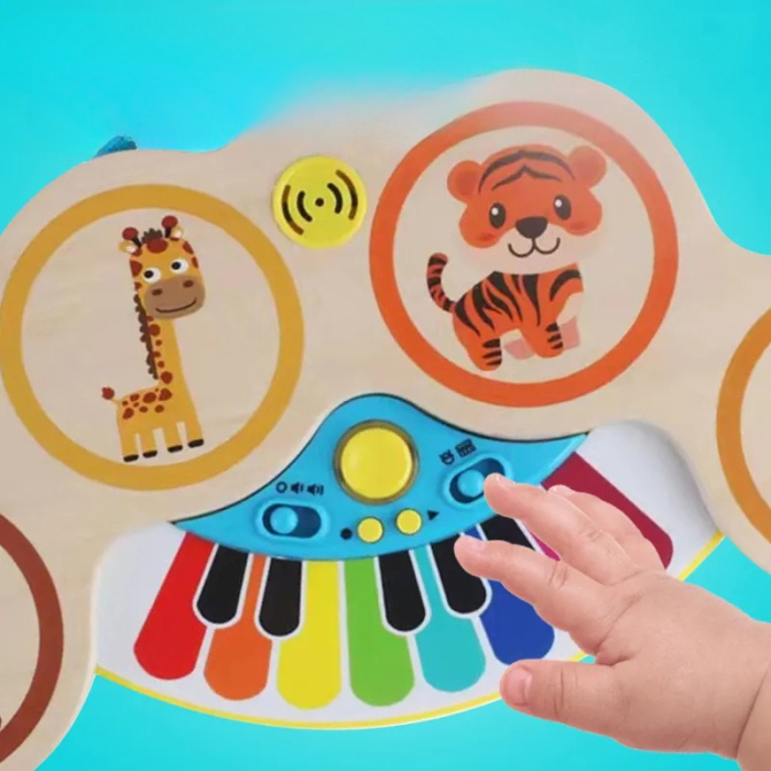 Jucarie muzicala pentru bebelusi,  pian si set tobe din lemn, Montessori [4]