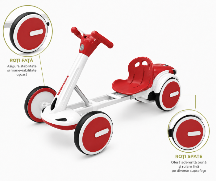 Kart electric cu 4 niveluri de putere, telecomandă și Bluetooth – Roșu [2]
