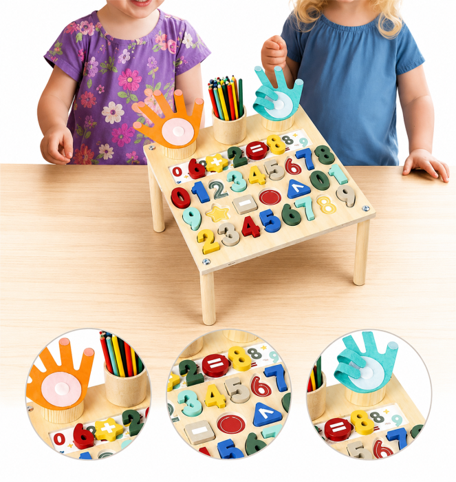 Masă Montessori din lemn cu cifre și numărare pe degete [2]