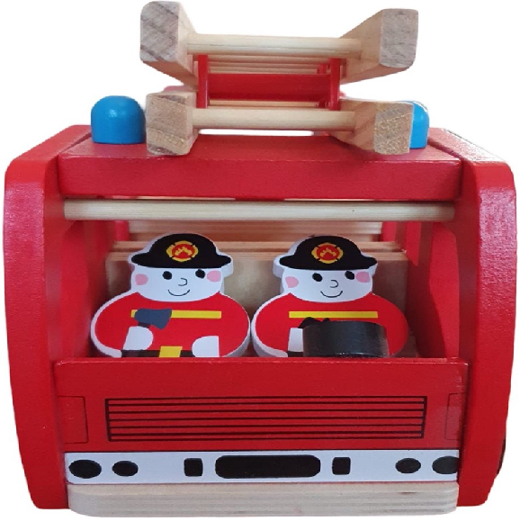 Masina de pompieri din lemn cu figurine – Jucarie educativa Montessori 3+ [3]
