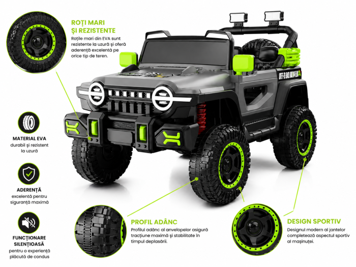 Mașină electrică 4x4 cu motor 380W, roți EVA și design off-road premium - Verde [2]
