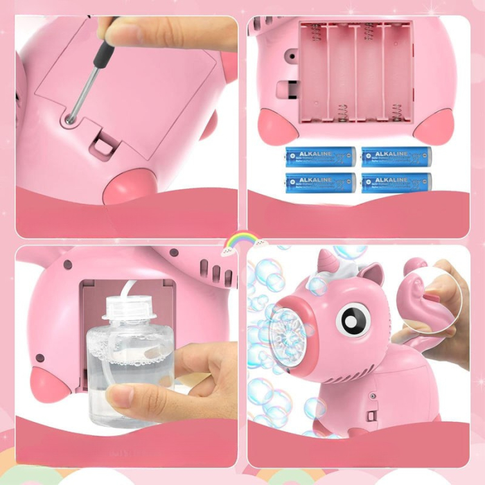 Mașină electrică pentru baloane de săpun cu design unicorn roz [3]