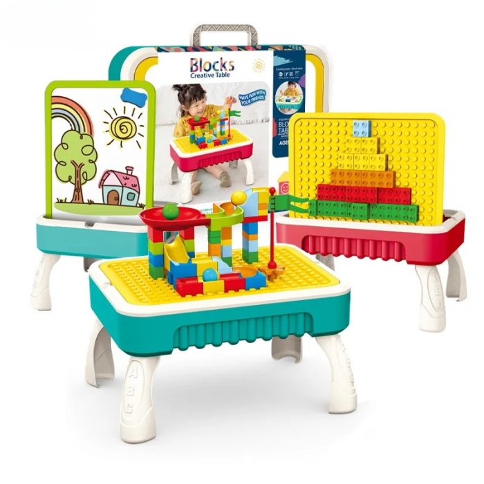 Masuță de joacă multifuncțională 2-în-1 – tablă de colorat + 58 cuburi 3+ [3]