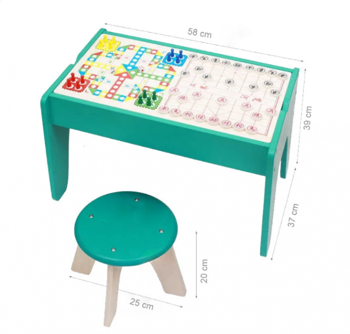 Măsuță Montessori 3-în-1 din lemn cu scaun 58x37x39 cm | copii 3 ani+ [4]
