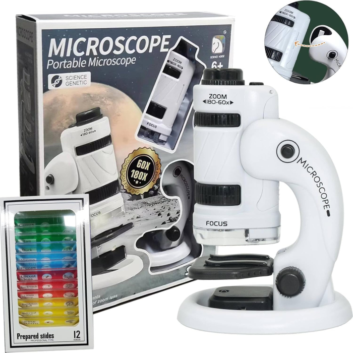 Microscop portabil 60X-180X cu lumină LED și adaptor pentru telefon [5]
