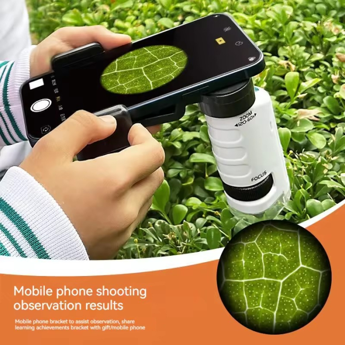 Microscop portabil 60X-180X cu lumină LED și adaptor pentru telefon [3]